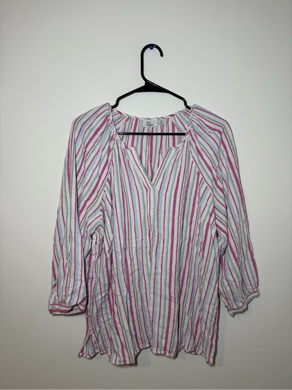 Kim Rogers Pink & White Striped Peasant Tunic